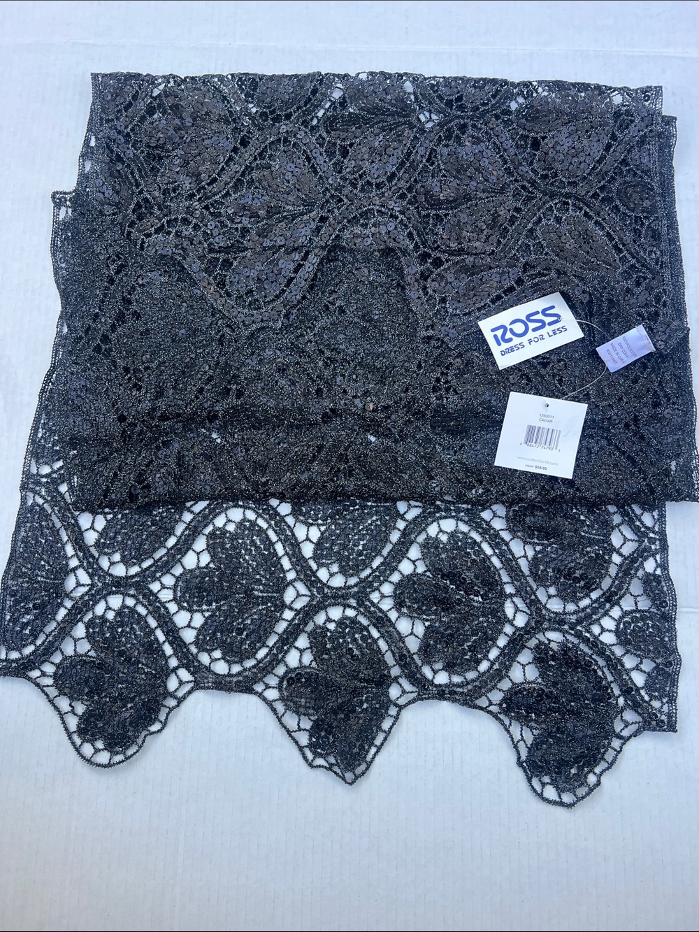 adidas Charcoal Black Lace Curtain Panel with Scalloped Floral Edge